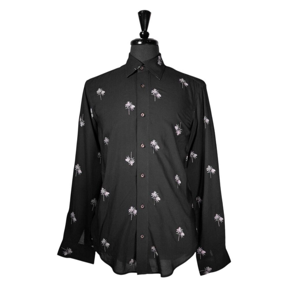 Mens Hawaiian Shirt Medium Black Palm Tree Aloha Tropical Beach Casual Button Up